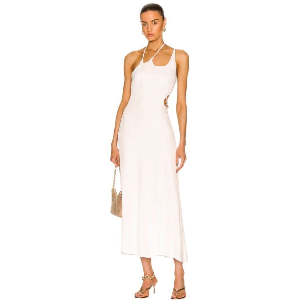 Jonathan Simkhai Morena Midi Dress Champagne Side Cut Out Chain Detail